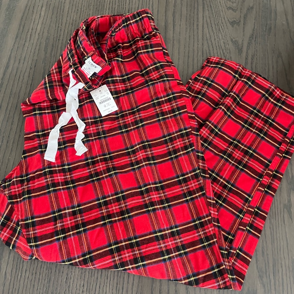 J.Crew Cotton flannel pajama pant set in red tartan